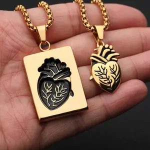 Heart Necklace Stainless Steel 2 Piece Set Couples Unisex Jewelry Valentines / Special Occasion Necklace Gold Silver