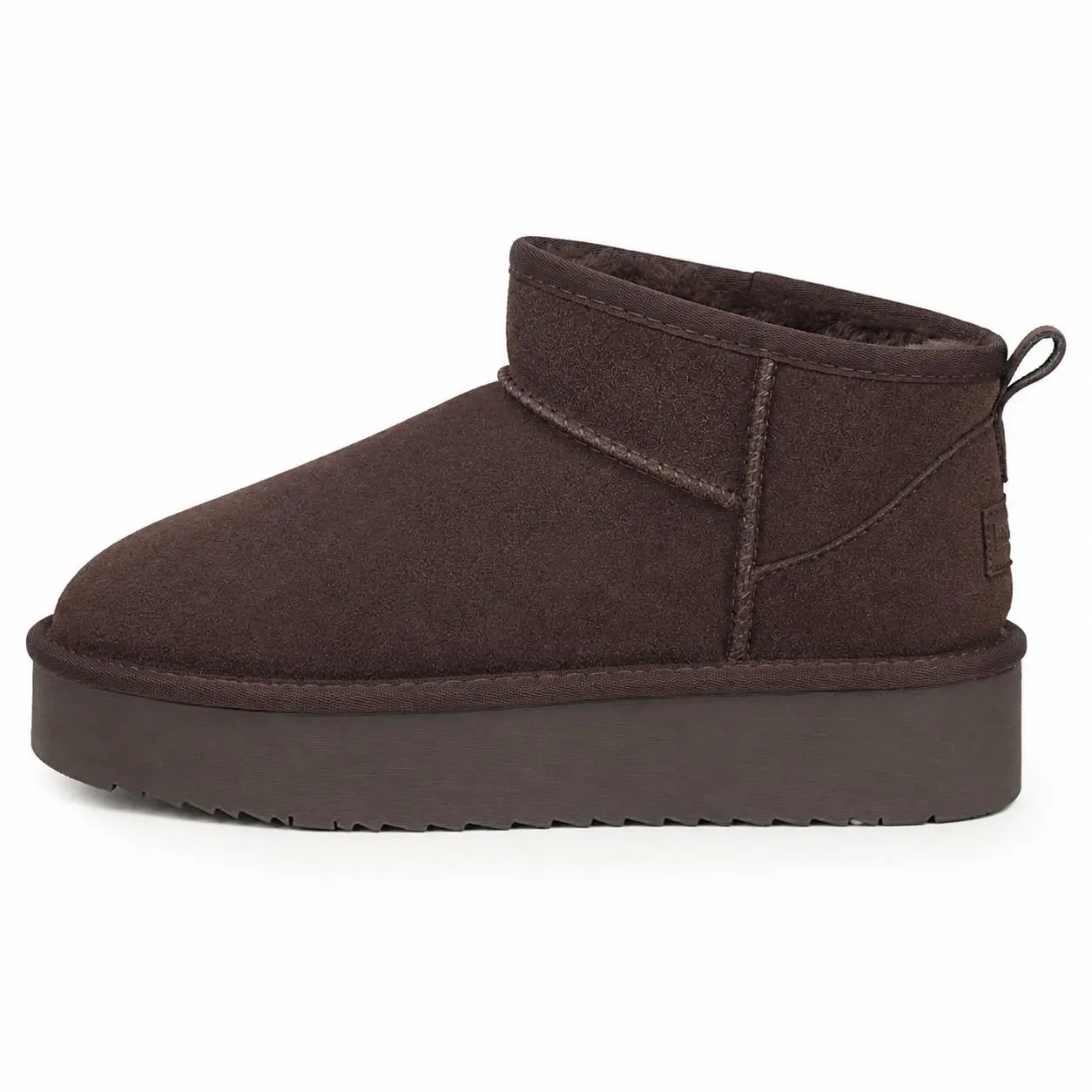EVELLYHOOTD Women's Genuine Suede Slip-On Platform Ankle Booties Footwear - Round Toe, Soft Plush Fleece Lined, Snowgrip Shock Resistant EVA, 1-3 cm Low Heel, 1.75" Lift, Basic Winter Warm Casual Shoes (US9-9.5/41)