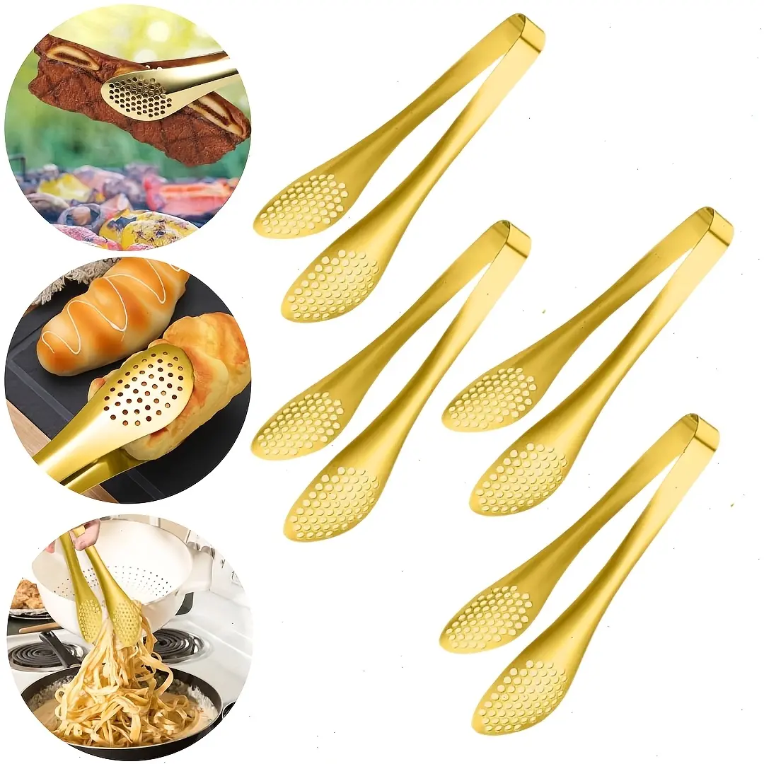 4PCS Serving Tongs Gold Tongs 9 Inch Serving Utensils Stainless Steel Serving Tongs for Salad Buffet Appetizer Dessert Tong for Food Parties