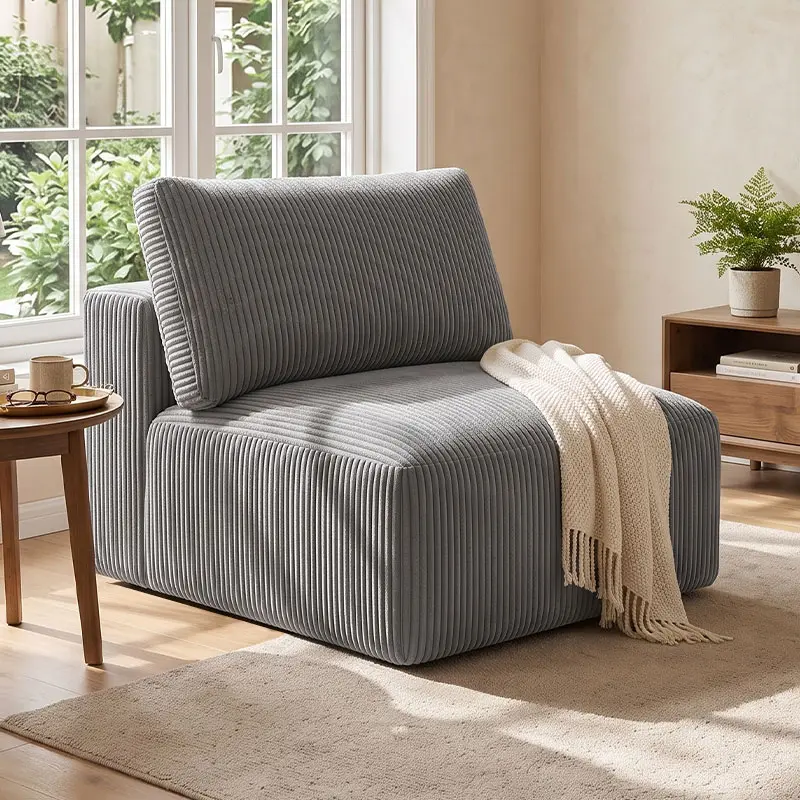 31" Modern Modular Cloud Accent Chair - Armless Backless Textured Corduroy Memory Foam Boneless Seat, Extendable Configurable No-Assembly Couch for Adults' Reading Nook, Bedroom & Living Room Furniture