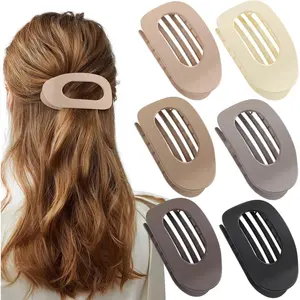 6PCS Flat Claw Clip, Curved Design Flat Claw Clips For Women Fine Hair, Medium Round Duckbill Hair Clips, Women Girl Neutral Colors Flat Hair Clip for Thin or Thick Hair