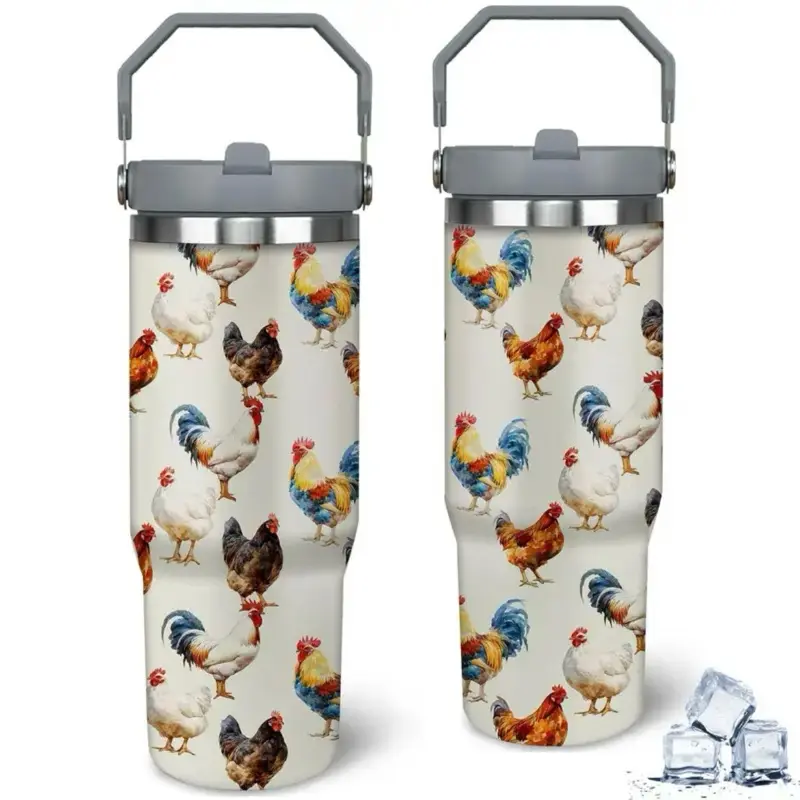 30 oz Stainless Steel Tumbler with Handle, Insulated Chicken Themed Travel Mug, Perfect Gift for Women, Mom, Wife