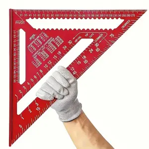 12-inch aluminum alloy triangle ruler-precision woodworking measuring tool with angle protractor and metric scale, durable Heavy Duty red.