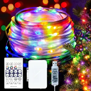 1 Pcs RGB Smart IC Fairy Lights USB & Battery Powered, 16Ft 50LED String Lights with Remote & Timer, Music Sync Waterproof Twinkle Lights for Outdoor Wedding Bedroom Christmas Decor