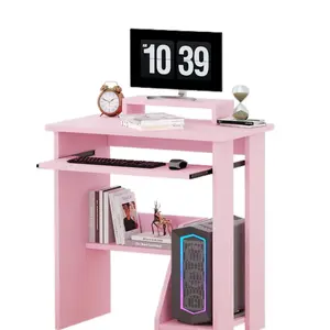 Home Office Computer Desk with Monitor Stand Keyboard Tray, 29.5 Inch Study Desk Small PC Laptop Table with Storage Shelves Modern Furniture Clean Aesthetic Material Sturdy Durable