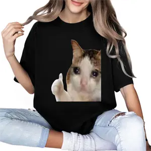 Funny Cute Crying Cat Sad Tears Thumbs Up Meme Gen Z Humor T-Shirt