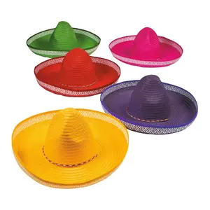 23" Adults Solid Color Straw Sombreros with Chin Cord - 12 Pc.