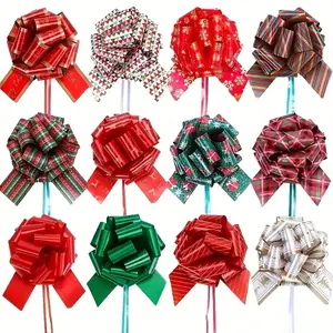 Christmas Gift Bow Set, 12pcs 5-Inch Pull Bows, Holiday Plastic Ribbon Bows for Wrapping, Party Gift, Wedding Decorations, Birthday Gifts & Tree Themes, Gift Wrapping Supplies