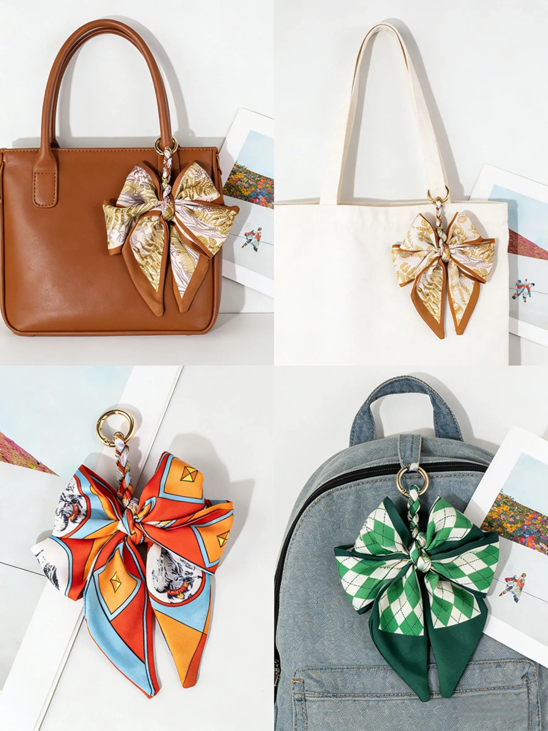 LUIVTAG Silk Scarf Bow Bag Charm, Trendy Bag Charms, Luxury Handbag Pendant Accessory, Bag Decor, Multi-use Keychain & Phone Charm, Perfect Birthday Christmas Mother's Day Gift for Women Girls, Trendy Bag Accessory for Tote Backpack Handbag
