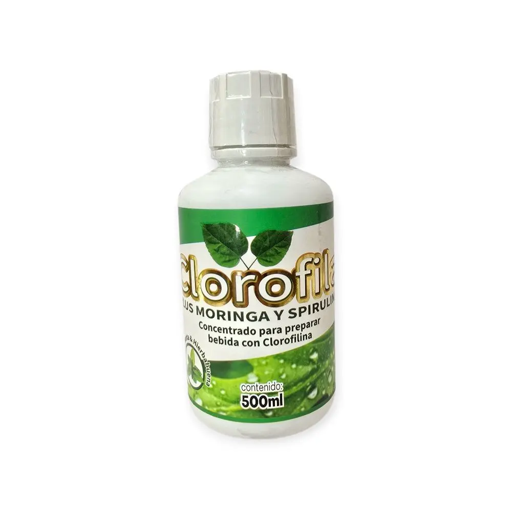 Organic Chlorophyll Plus Liquid Dietary Supplement Drink - 500ml Natural Detox Concentrate with Moringa, Spirulina, Botanical Extracts, Minerals, 15ml Blendable Antioxidants for Basic Vegetarian Adult Healthcare Support, Edible, Yes, Adults, 15 Ml