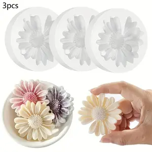 3-piece daisy silicone candle mold set | Suitable for 3D resin, soap, candle, plaster, and concrete craft molds - handmade floral fragrance holiday gifts, decorations, aromatherapy ornaments, and home decor Handicraft