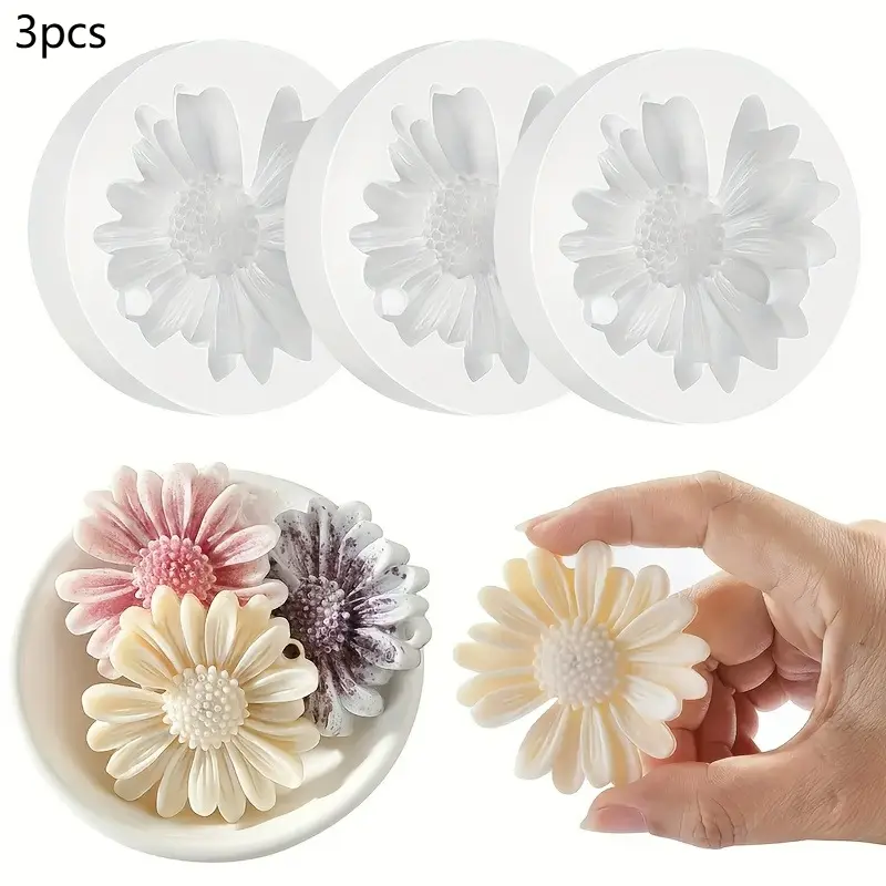 3-piece daisy silicone candle mold set | Suitable for 3D resin, soap, candle, plaster, and concrete craft molds - handmade floral fragrance holiday gifts, decorations, aromatherapy ornaments, and home decor Handicraft