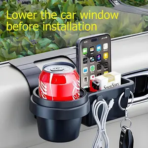 Multifunctional Car Storage Box with Cup Holder, Drink Rack, Phone Slot, Hanging Shelf, Durable Abs Material, Easy Installation, Space-Saving Design