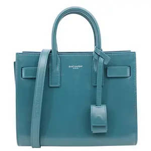 Pre-owned Yves Saint Laurent Calfskin Leather Crossbody Bags Sac de Jour Nano Satchel Bag Turquoise