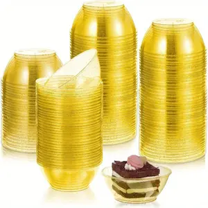 50 Pcs Gold Sparkle Mini Bowls – Disposable Elegant Dessert Cups | Ideal for Christmas, Birthday, Wedding & Party – Great for Ice Cream, Salad & Appetizers