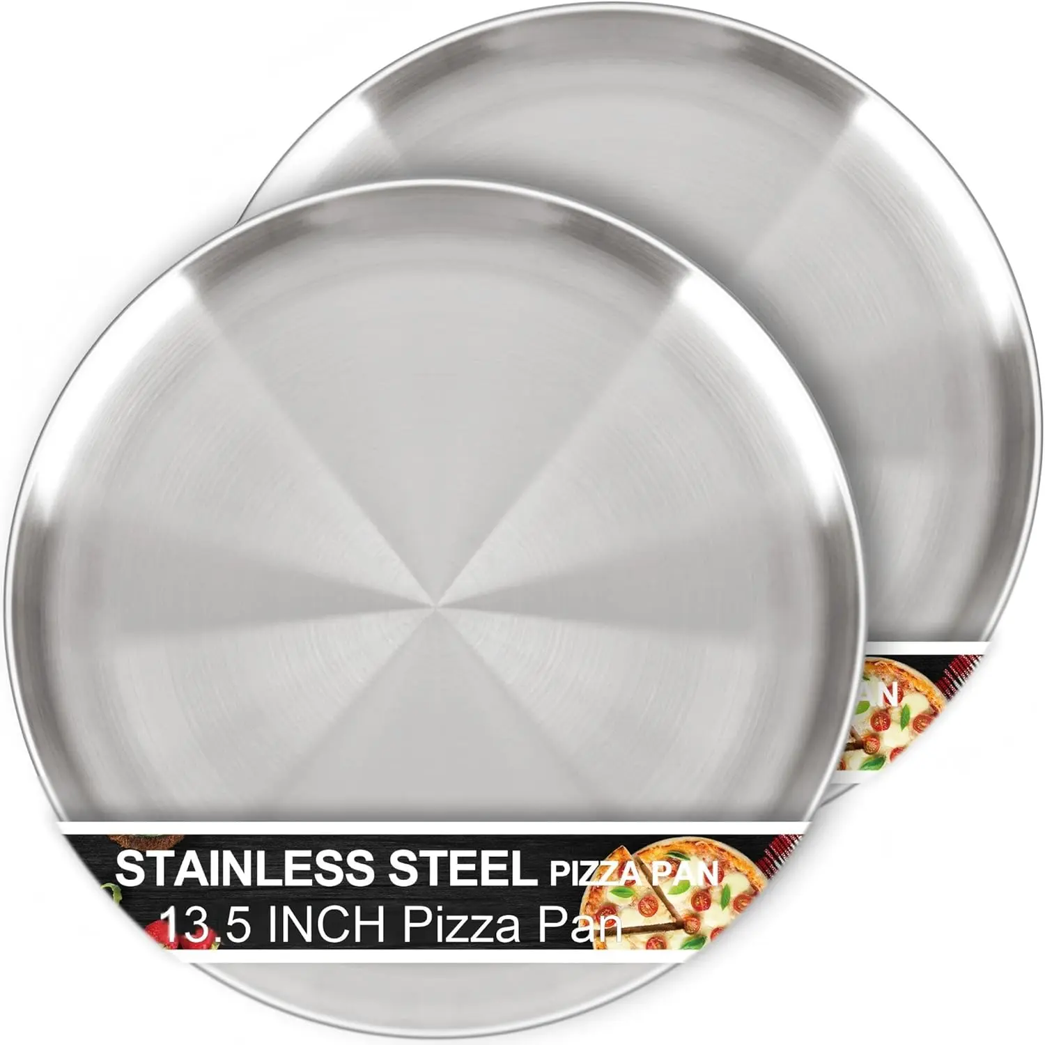 13 1/2  Inch Pizza Pan for Oven set of 2, Non-Stick Large Round Stainless Steel Pizza Pans plates, Durable  Pizza Steel Tray for Baking Cookie Pie Pizza Cake, Dishwasher Safe & Easy Clean