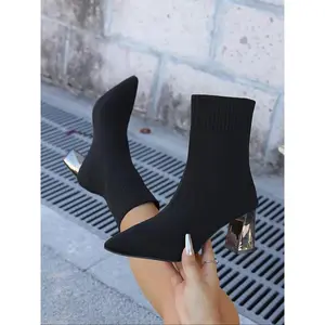 Women's New Thick Heel Socks Boots Pointed Toe High Heel Stretch Knit Single Boots Slim Leg Trendy Versatile Fashion Women's Boots are suitable for daily various evening banquet party outfits, elegant women's high heels, as the best choice for gifts