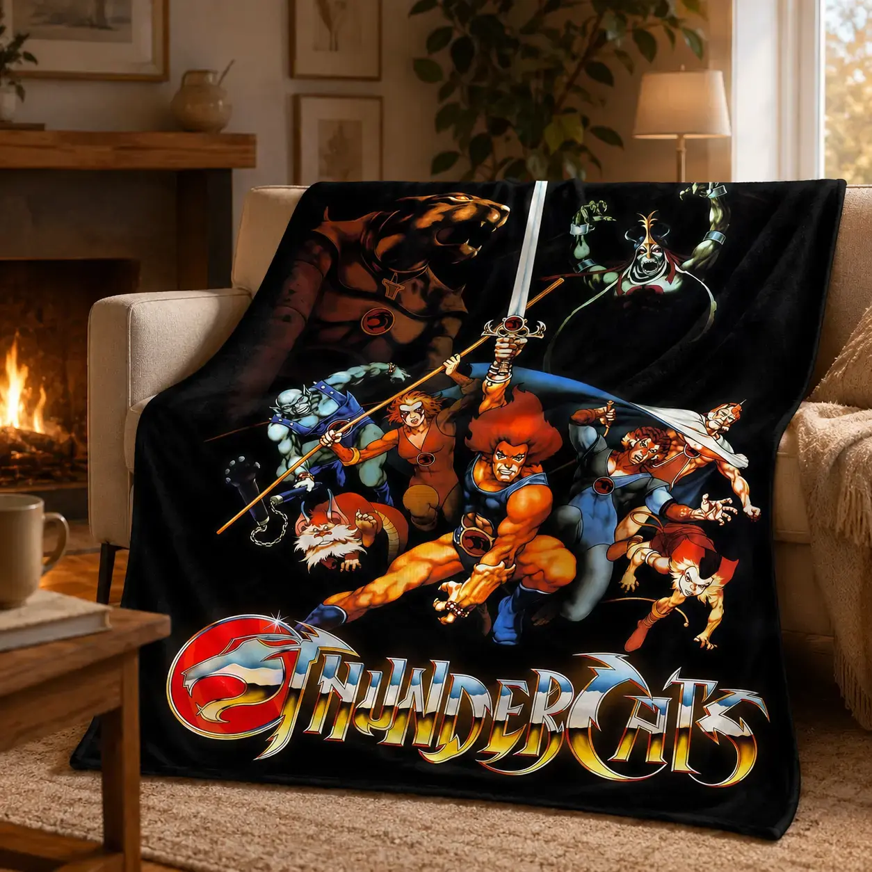 Thundercats Cartoon Printed Flannel Blanket Ultra Soft Cozy Warm Retro 80s Aesthetic Throw Blanket for Bedroom Couch Sofa Home Picnic Bed Decor Nostalgic Style Birthday Christmas Gift for Fans