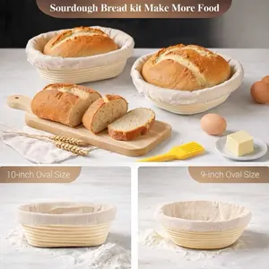 Sourdough Banneton Proofing Baskets Set, 9” Round & 10” Oval Bread Proofing Baskets for Sourdough Bread Baking
