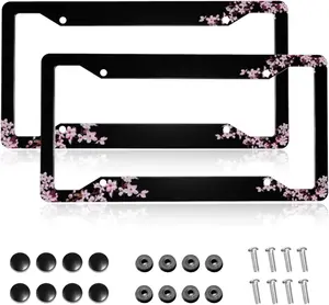 Cherry Blossom License Plate Frame  Metal License Plate Frames for Women Fits Standard   (Set of 2, 12.3" x 6.3")