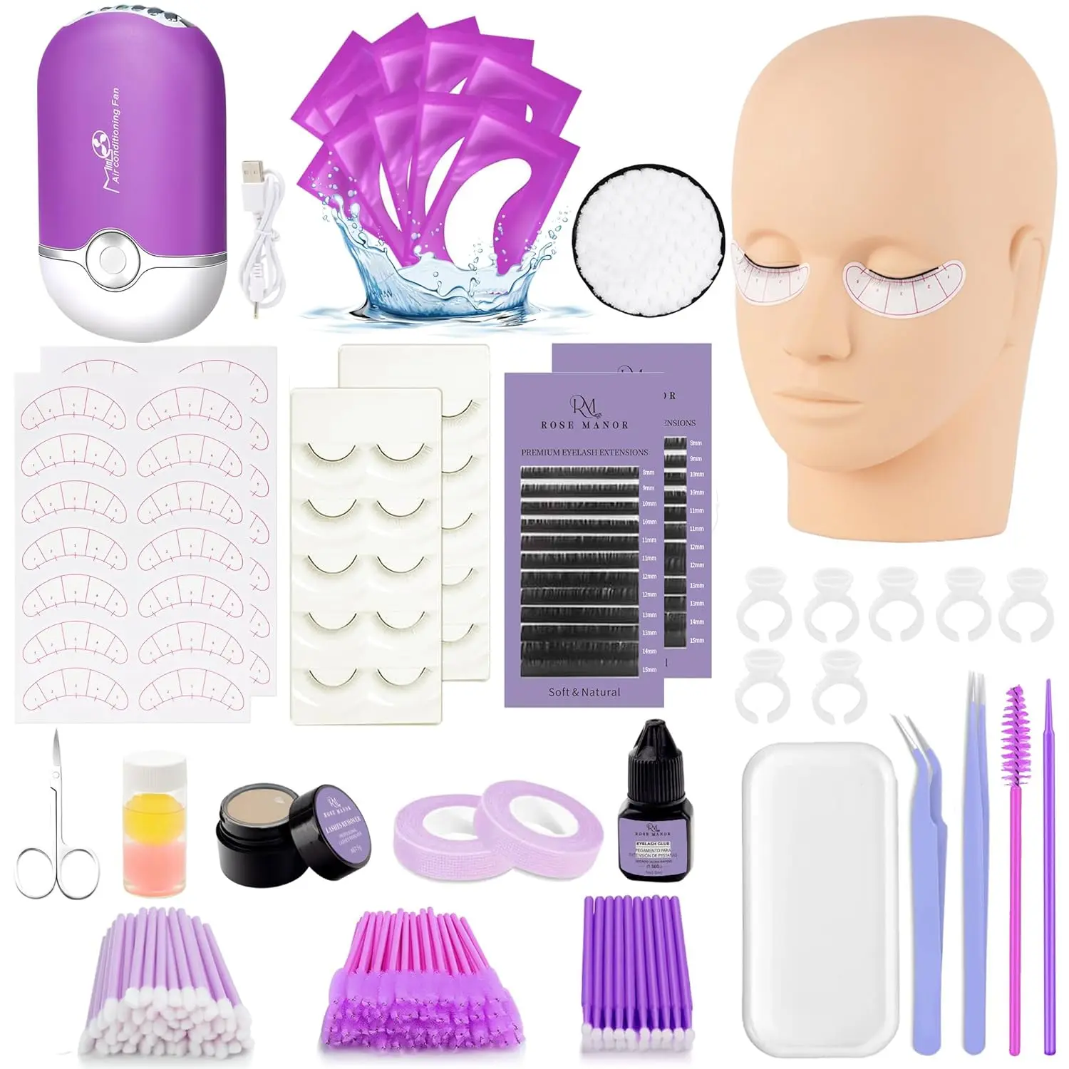 Lash Eyelash Extension Kit, Lash Kit for Eyelash Extension Beginners, with Mannequin Head, Individual Lash Glue, Eyelash Remover, Fan, Lash Extension Supplies Tools for Practice