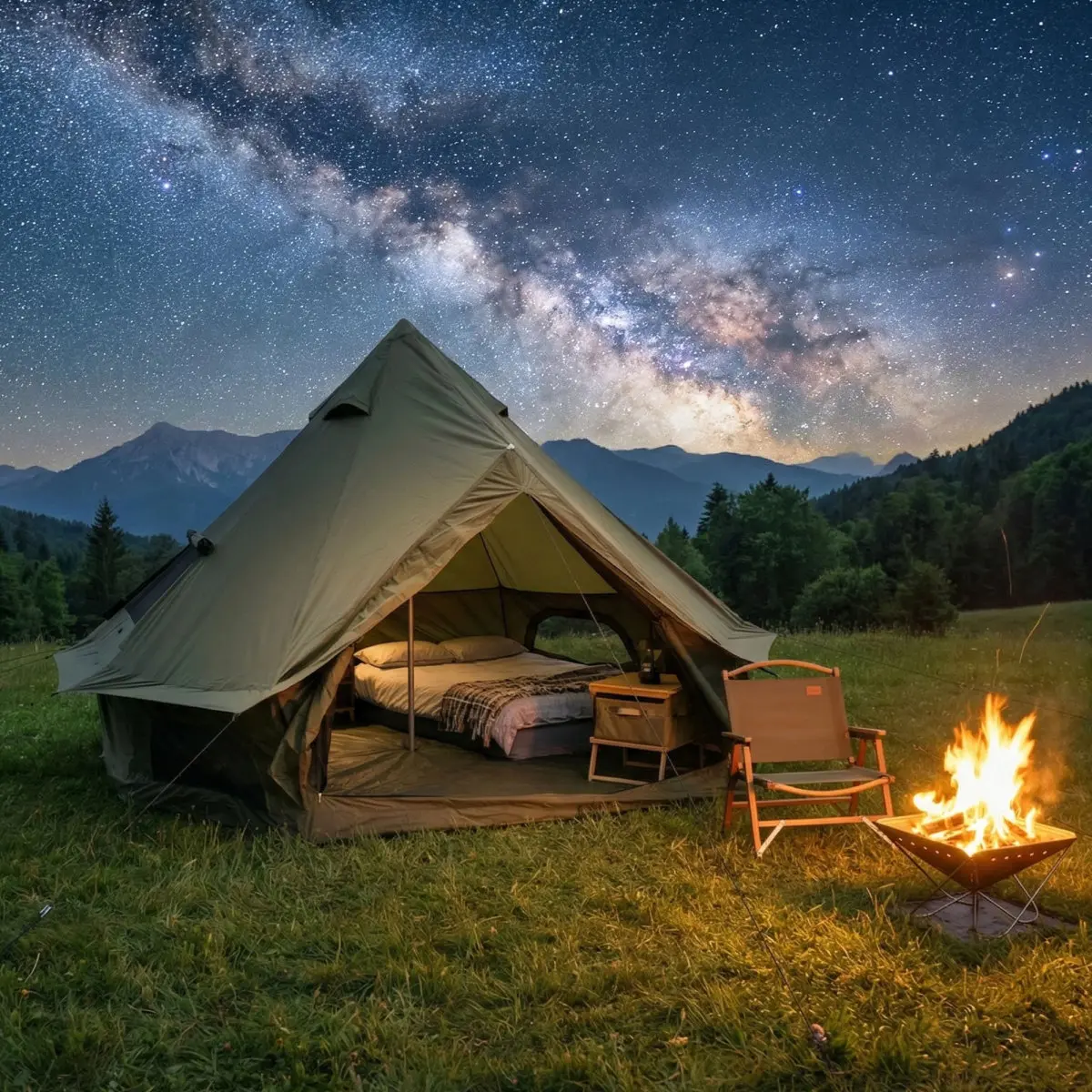 4 Season Bell Tent 13.1FT, Green Waterproof Glamping Yurt Tent with Stove Jack, Fits 8 People Family Camping Tent for Outdoor Parties & Camping