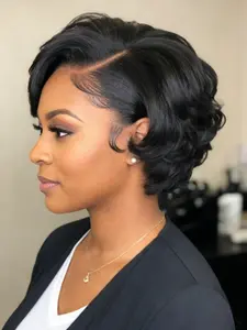 13x4 Lace Front Wigs Glueless Human Hair Pixie Cut Wig, Pre Plucked 8 Inch Short Body Wave Bob for Women, Curly Short Wigs for Stylish Looks
