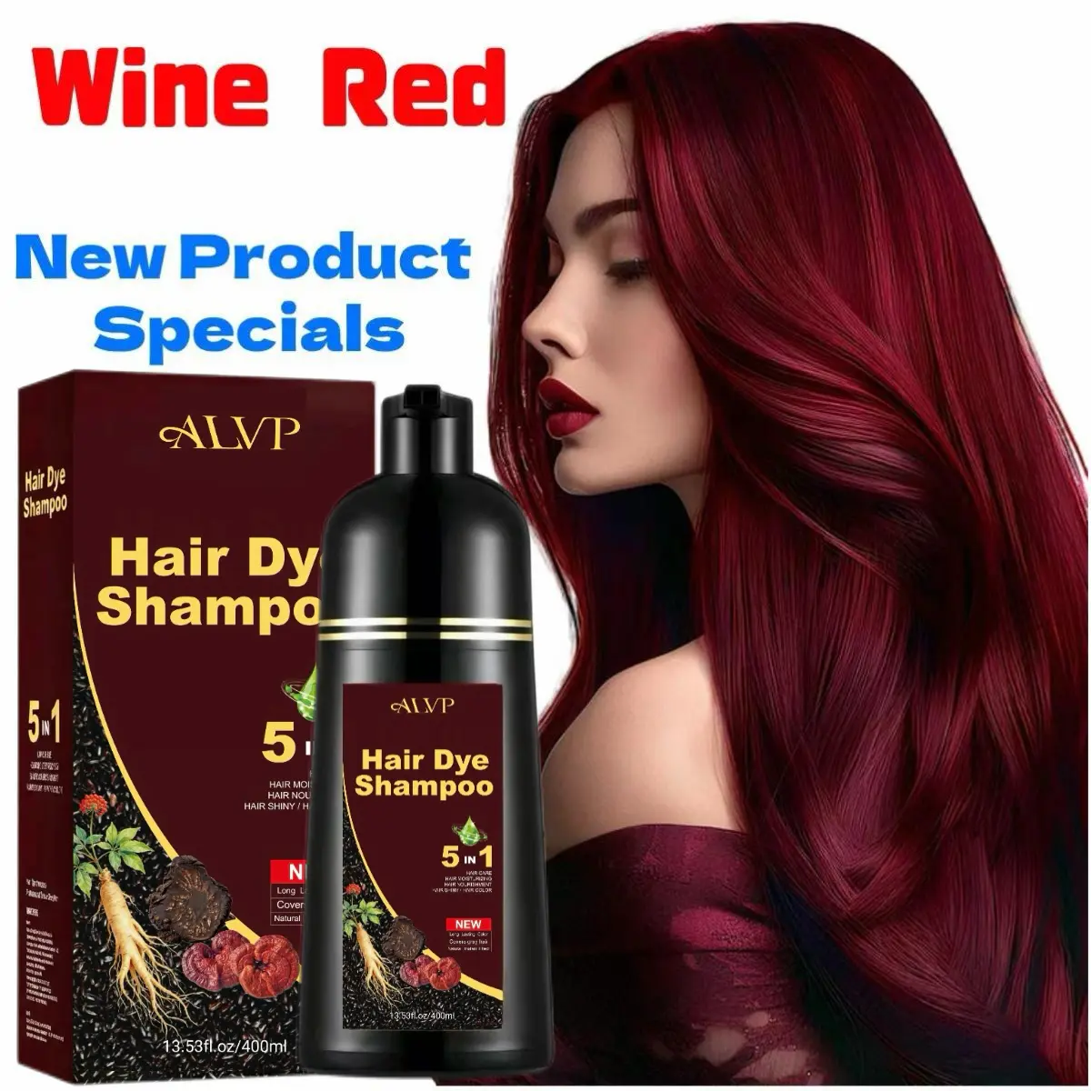 ALVP 2026 5-in-1 Plant-Based No Bleach Hair Color Shampoo - Gentle Ginseng Conditioning, Ammonia-Free Vegan Haircare, Coloring & Caring in 1 for Gray Hair, 400ML (Wine Red, Blonde, Chestnut Brown, Natural Black) Adult Gift (Beauty & Personal Care)