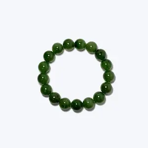Bracelet-12mm Hetian Jade Jasper Green Beads Fashion Jewelry Unisex Holiday Accessory for Festive Events