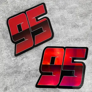 Durable PVC Waterproof & UV-Resistant Red Laser Number 95 Vinyl Decal - Ideal for Motorcycles, Cars, Guitars |   Adhesive Sticker for Fuel Tank, Body, Windshield, Motorcycle Accessories