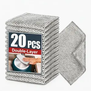 20pcs Double-Layer Steel Wire Cleaning Cloth - Non-Scratch Wire Dishcloth Rag Heavy Duty Scrub Pads Multi-Purpose Silver Mesh Scouring Pads for Dishes, Pots, Pans (20PCS)