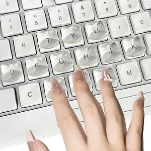 Transparent Glass Long Nail Keyboard Caps – 80 Raised Cat Head Keyboard Stickers, Nail-Safe Typing Bubbles, Clear PC/Laptop/Desktop/Calculator Key Covers