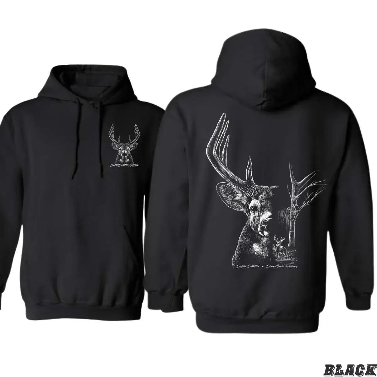 Unisex Whitetail Deer Hunting Cotton Hoodie - Buck Graphic, Ribbed Long Sleeve Top, Deer Hunter Pullover Sweatshirt, Outdoor Hunting Apparel, Hunter Gift for Men & Women, Sweatshirts, All Season, Graphic Print, Heavyweight, Tops