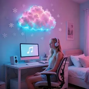 1 Set DIY RGB Fantasy Thundercloud Light Novelty Art Lighting Supports Music Color Changing USB Powered Add Unique Color Atmosphere for E-sports Game Room Living Room Bedroom