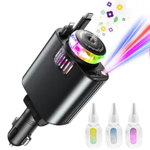 Fast Charging Retractable Car Charger with Aromatherapy and Starlight,Car Air Freshener,5 in 1 USB C Car ChargerCompatible With IPhone 15/15 Pro Max/14 Pro Max/13/12/11, Compatible with iPhone Android (Black) cargador 4-in-1 car charger