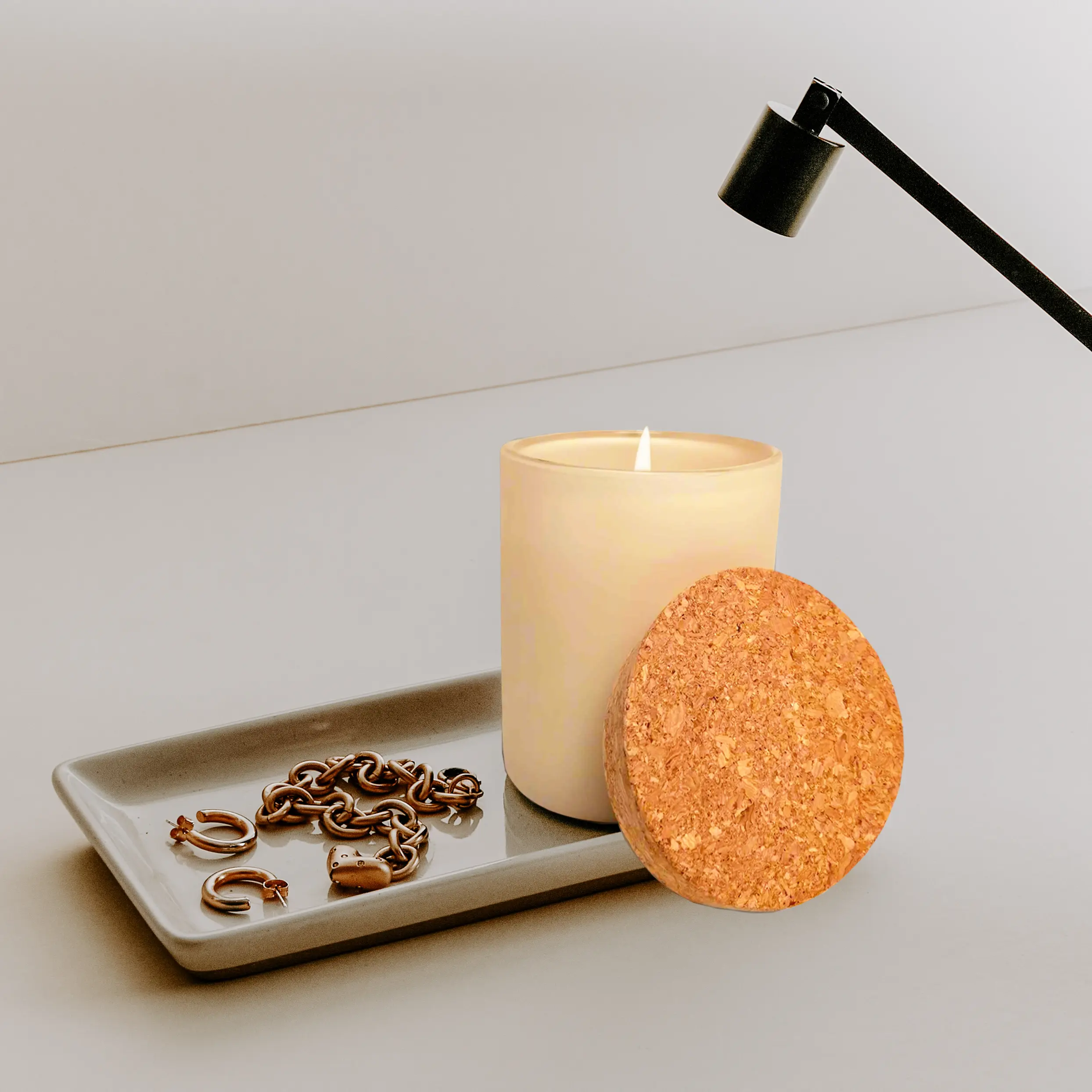 Candle Care Set - Stoneware Tray, Metal Candle Snuffer, Wick Trimmer, and Wick Dipper
