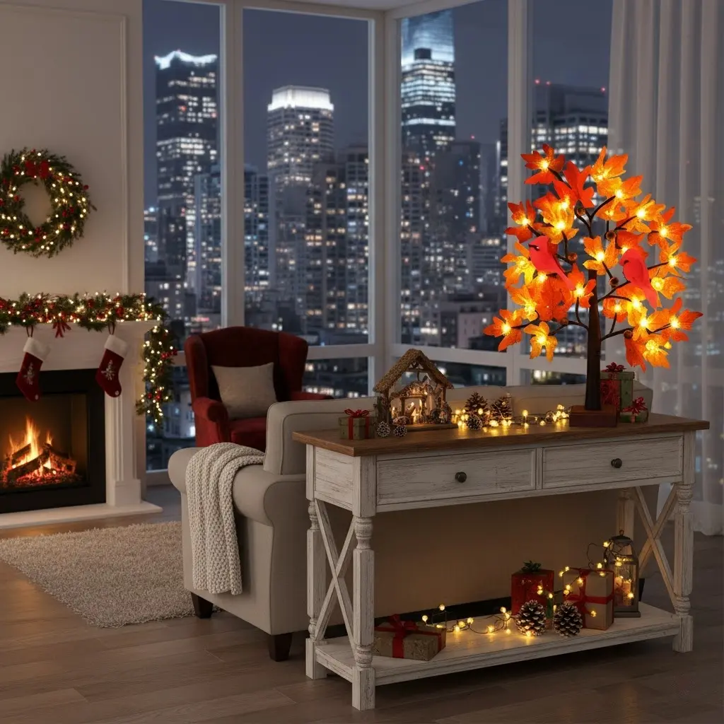 24-in Luminous LED Artificial Maple Tree Decoration (1 Piece/2 Pieces/4 Pieces) with 24 LED Bulbs, Timer, Indoor Thanksgiving Home Room Holiday Party Decor, Indoor Decoration