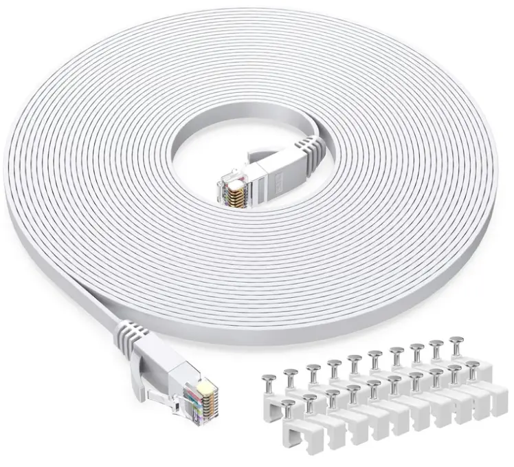 Cat6 Ethernet Cable 20 FT White, Cat-6 Flat RJ45 Computer Internet LAN Network Ethernet Patch Cable Cord - 20 Feet