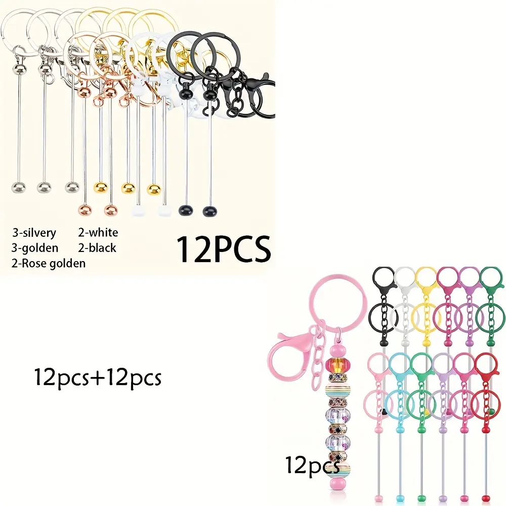 Beadable Keychains Bars Bulk Blank Beaded Metal Keychain for Craft Gift, Beaded Keychain Charms, Handmade Accessories, Craft Supplies, Decorative Keyring, Trendy Accessory, Highquality Beads, Smooth Finish, Charm Bracelet Kit, Beadable Keyring