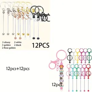 Beadable Keychains Bars Bulk Blank Beaded Metal Keychain for Craft Gift, Beaded Keychain Charms, Handmade Accessories, Craft Supplies, Decorative Keyring, Trendy Accessory, Highquality Beads, Smooth Finish, Charm Bracelet Kit, Beadable Keyring