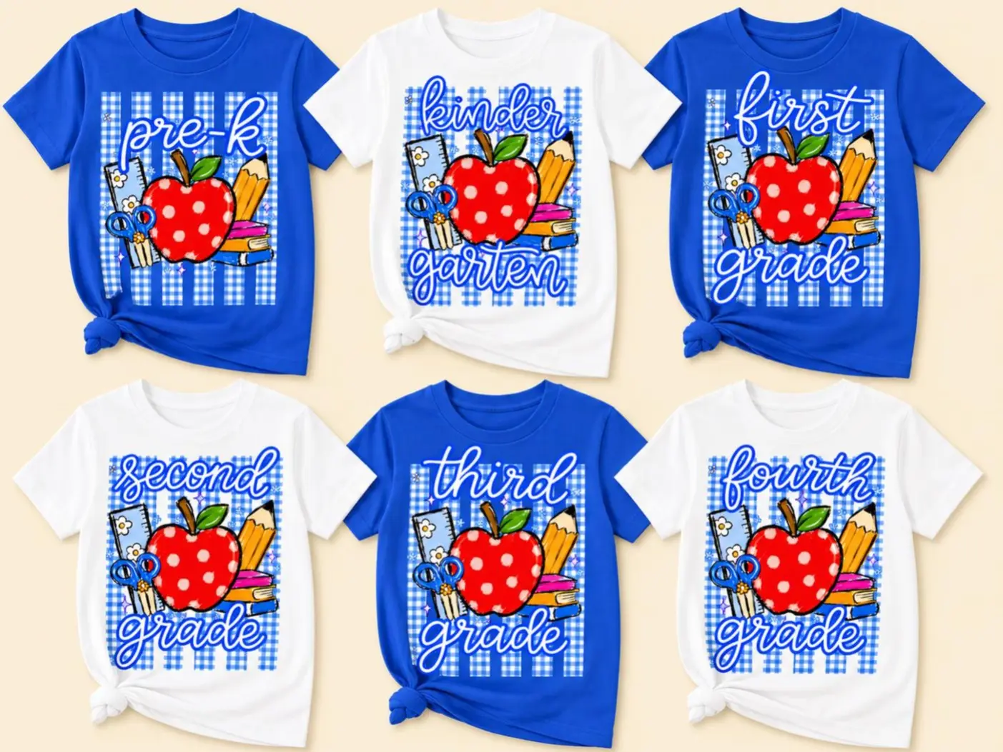 Women’s Comfort Colors Back to School Teacher Shirt, Striped Preppy Apple Tee, Blue Gingham Pencil Bow, Pre-K to 4th Grade First Day of School Outfit – DPCLICK