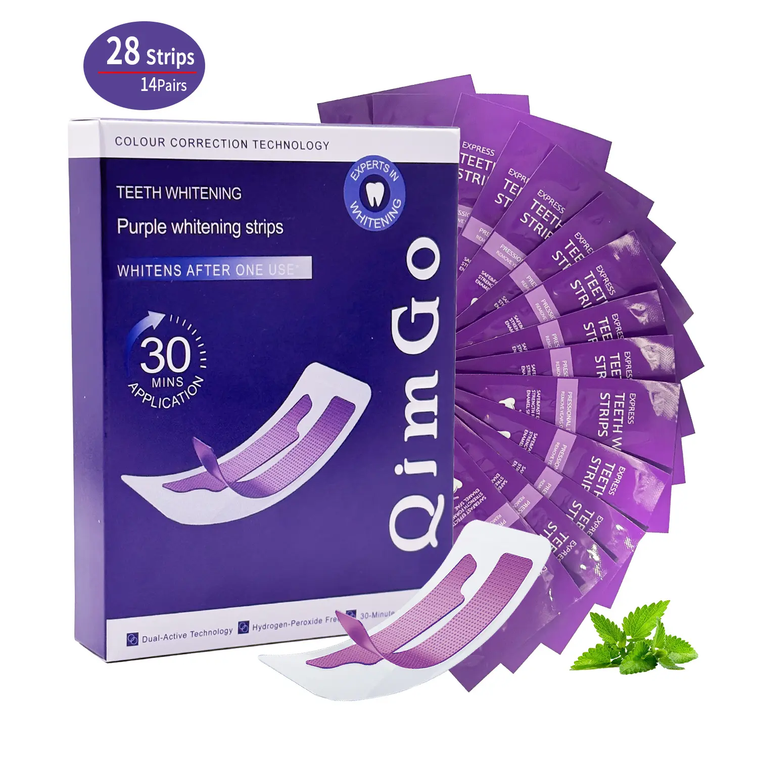 Purple Teeth Whitening Strips, Peroxide-Free Purple Whitening Strips for Sensitive Teeth, 28 Strips 14 Treatments, 30-Minute Smile Care,  non-sensitive