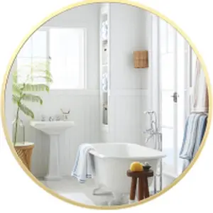 Gold Round Mirror, 36 Inch Circle Mirror, Hd Eco-Friendly Gold Circle Mirror Metal Frame, Round Vanity Wall Mounted Mirrors for Entryway, Hallway, Living Room Decor Glass Sterling