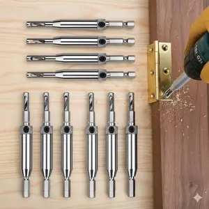 Adjustable Self-Centering Door Hinge Drill Bit Set, Heavy Duty Carbide Boring Tool with Anti-Slip Handle. Precision Quick-Lock Woodworking Kit, Industrial Durable Drill Guide for Cabinet Installation & Furniture Making DIY Tools Accessories.