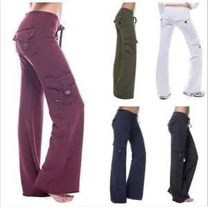 Women's Yoga Pant High Waist Casual Cargo Pants with Pockets Comfortable Soft Bottom Gym Stretchy Womenswear Elastic Sporty Fit Leggings Style Workout