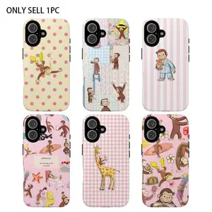 Darlingcase Cute Cartoon Monkey Tough Phone Case, For iPhone 17 Pro Max iPhone 16/15/14/13/12/11, Fun Pink Animal Design Protective Phone Cover for Girls & Kids, Protective Cover, Pink Tone Case, Smartphone Accessories