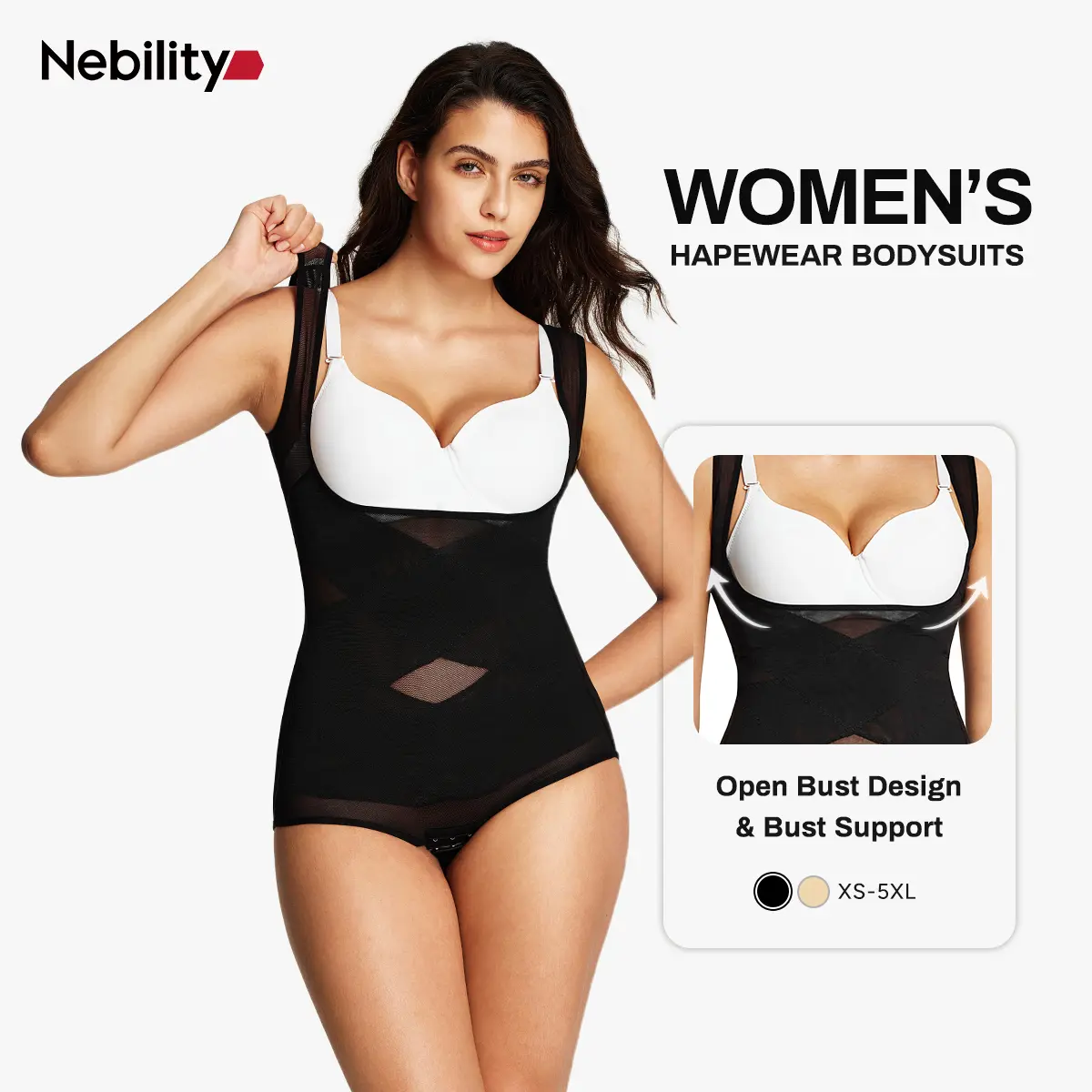 [Live Now] Nebility Women's Basic Shapewear Bodysuit - Breathable Bodysuit All-Season Comfort, Curve Hugging Compression, Minimalist Black Womenswear Hip #Back To School