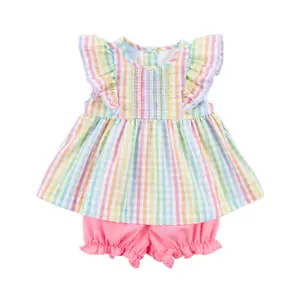 Colorful Multi Plaid Smocked Rachel Bloomer Set