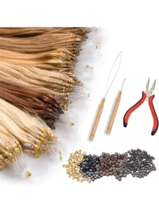 Hair Extension Kit Pliers Pulling Hook Bead Device Tool Kits and 100PCS Black Silicone Lined Micro Rings Hair Styling Tools