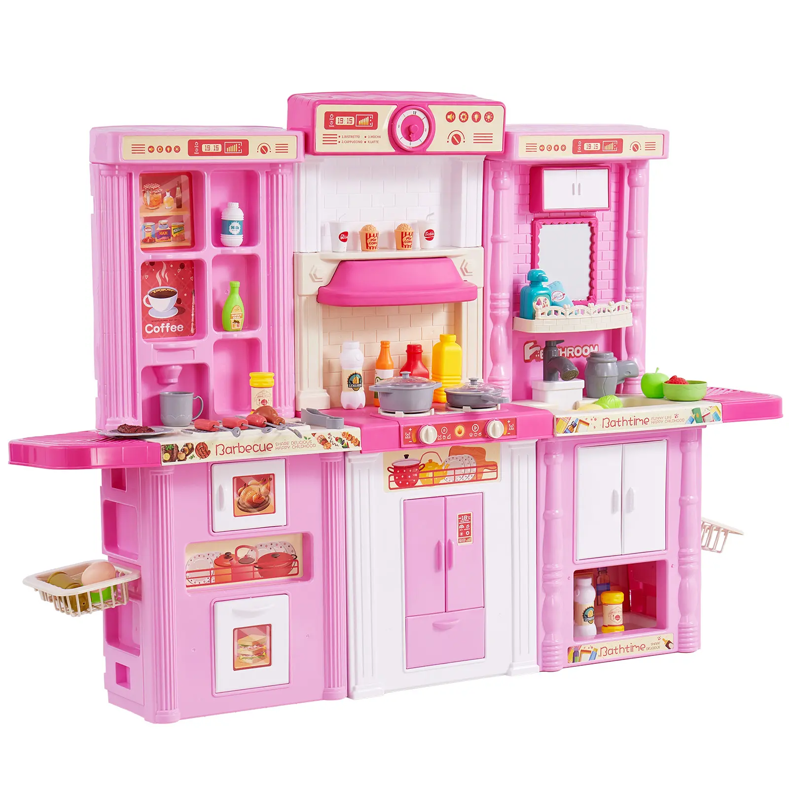 【summerfinds】VEVOR Kids Kitchen Playset, 3-in-1 Toddler Kitchen with Simulated Spray, Sounds and Lights, Play Kitchen Set with 74 PCS Cooking Accessory Set for Toddlers, Preschoolers, Children Ages 3-8, Pink Christmas gift